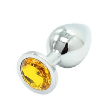 Imagem de Plug Anal de Aço Inoxidável com Pedra Redonda Tamanho M – Luxo, Sensação Térmica e Estímulo Intenso (Dourado)