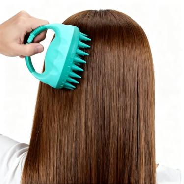 Imagem de Esfregão de banho de silicone com cabo grosso resistente e massageador corporal para esfoliação e spa, escova de cuidados com o couro cabeludo