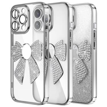 Imagem de MEMAXELUS Capa de celular para iPhone 15 Pro Max, capa macia de silicone TPU ultrafina à prova de choque com borboleta de diamante brilhante para meninas e mulheres para iPhone 15 Pro Max, prata KD