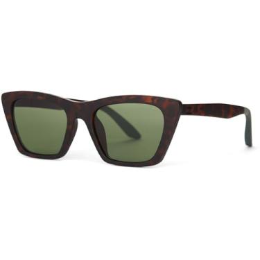 Imagem de TOMS Sahara Óculos de sol femininos Cat Eye - Óculos de sol femininos feitos à mão - Óculos de proteção UV com estojo - material SOLAFLEX, Verde-garrafa de tartaruga loira fosca, 49