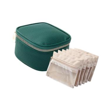Imagem de Colaxi Caixa de joias de viagem pequena com 6 bolsas de veludo transparentes para armazenamento, estojo portátil para anéis, relógios, brincos e presentes, Verde