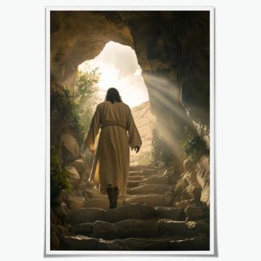 Imagem de Jesus Leaves the Tomb Resurrection Wall Art Christian Religious Decorações Poster He Is Risen Impressão em tela Inspiradora Arte Pintura Decoração para Sala de Oração Casa Igreja Escritório 40 x 61 cm