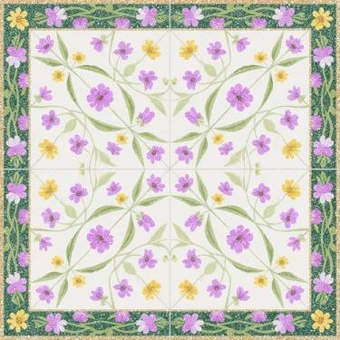 Imagem de HOMETITUTE 10 peças de glitter azul de 30,5 x 30,5 cm com flores de amor-perfeito violeta e azulejos brancos para piso de vinil removível para decoração de cozinha, banheiro, sala de estar