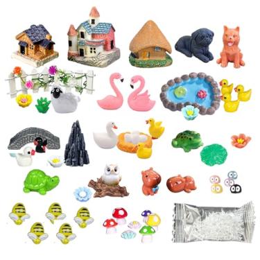 Imagem de PE.WELLWOO Mini acessórios de jardim de fadas, 53 peças, mini animais de resina para decoração de terrário, acessórios de jardim em miniatura para paisagens em vasos