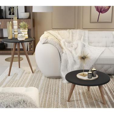 Imagem de Conjunto 2 Mesas Retrô Natália - Pés Palito Lateral Apoio Mdf Mdp Preto - J3 Móveis