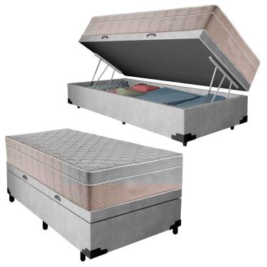 Imagem de Cama Box Baú Suede Solteiro + Colchão Sereneprime Molas Ensacadas 88x188x69 Cinza