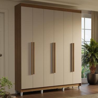 Imagem de Guarda-roupa Casal Com Pés 6 Portas Batentes Rustic-crema-rustic Saturno Madesa