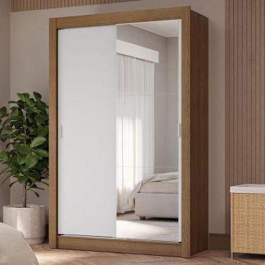 Imagem de Guarda-roupa Solteiro 2 Portas Correr 4 Gav Rústico/Branco