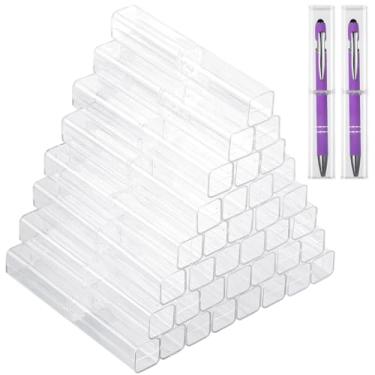 Imagem de 40 estojos de caneta de acrílico transparente, porta-canetas de plástico transparente, recipientes de armazenamento de canetas para escola, escritório