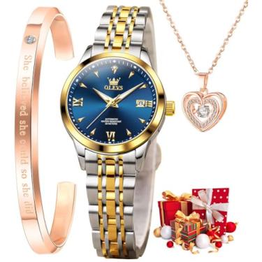 Imagem de OLEVS Relógios femininos automáticos esqueleto céu estrelado relógio feminino prata ouro rosa mecânico luxo vestido de negócios diamante luminoso relógios de pulso à prova d'água, L9956: pulseira