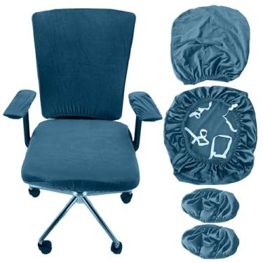 Imagem de Conjunto de 4 capas de cadeira de escritório, capa para cadeira de computador, capa para cadeira de mesa com 4 tiras elásticas antiderrapantes universais, apoios de braço, almofadas de encosto para