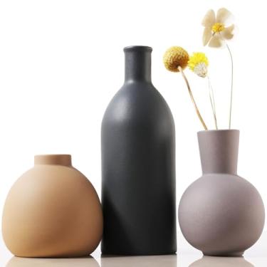 Imagem de Joeabor Conjunto de 3 vasos de cerâmica, vasos de flores decorativos para casa, escritório, sala de estar, cozinha, quarto, casa de fazenda, moderna, rústico, boêmio, decoração estética para