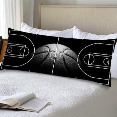 Imagem de Capa de almofada de corpo de basquete, 51 x 132 cm, parquinho esportivo, quadra de basquete, fronha longa, tema esportivo, com fecho de envelope, capas para almofadas lombares pretas, capas