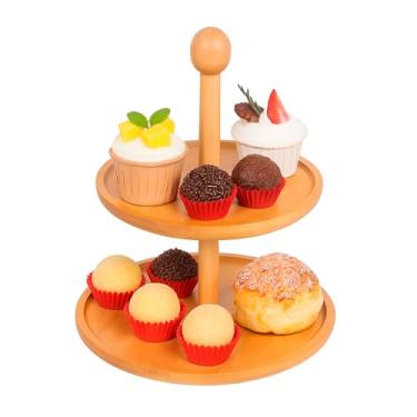 Imagem de Suporte para Doces e Salgados com 2 Andares em Bambu 30X25X20, Base Dupla, Natural e Sustentável, Ideal para Festas, Sobremesas e Decoração de Mesa (Bambu, Madeira)
