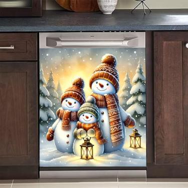 Imagem de BVBOX Capa magnética de Natal para lava-louças 58 cm x 66 cm, capas magnéticas reutilizáveis para geladeira, ímãs de lava-louças, capa decorativa para porta de geladeira, adesivos de painel (família