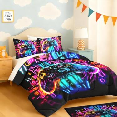 Imagem de yompray Jogo de cama com controle de jogo para meninos, macio, leve e fofo, para quarto de crianças, adolescentes, decoração de quarto, solteiro, 3 peças (1 edredom + 2 fronhas)