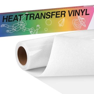 Imagem de HTVRONT Vinil de transferência de calor HTV com glitter branco - 25,4 cm x 1,5 m HTV com glitter branco para camisetas, glitter branco em vinil para todas as máquinas de corte, decalque personalizado