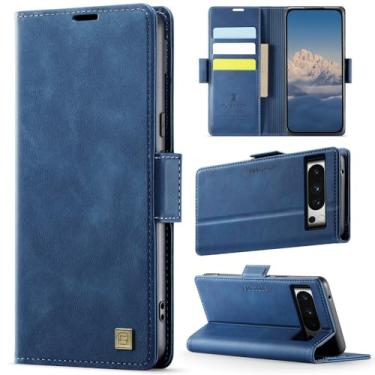 Imagem de XKchatpt Capa de telefone para Google Pixel 8 Pro, capa carteira de couro PU com bloqueio RFID, 3 porta-cartões, capa protetora à prova de choque para Google Pixel 8 Pro (azul)