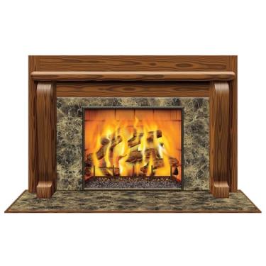 Imagem de Beistle Cenário de foto em chamas para decoração de parede de festa de Natal de inverno, 96,5 x 157,5 cm, marrom/preto/laranja/amarelo