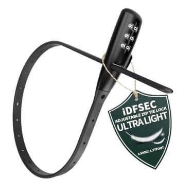 Imagem de iDFSEC Fecho de amarrar, abraçadeira ajustável com núcleo de aço inoxidável - Trava de cabo multiuso para prender capacetes, bicicletas, esquis, scooters, café, porta de portão (1/pacote, preto)