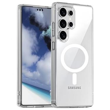 Imagem de ugagiboe Capa para Samsung Galaxy S25 Ultra: Compatível magnética com proteção contra quedas de nível militar, antiamarelamento, alta definição, suporte de carregamento sem fio ultrafino transparente