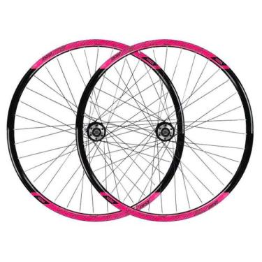 Imagem de Roda 29 vzan vnine 36f preto com rosa neon com cubos k7