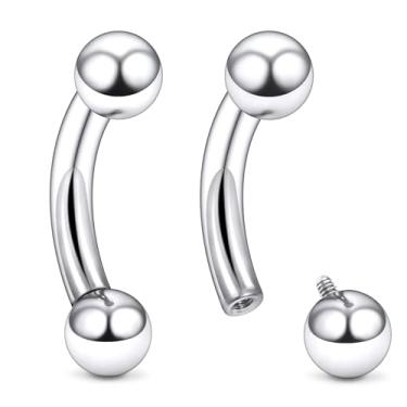 Imagem de Ruifan Piercing de torre de 2 g titânio roscado internamente barra curva sobrancelha tragus hélice concha lóbulo labret brincos lábio PA anéis piercing corporal joias para mulheres homens bola 14 mm