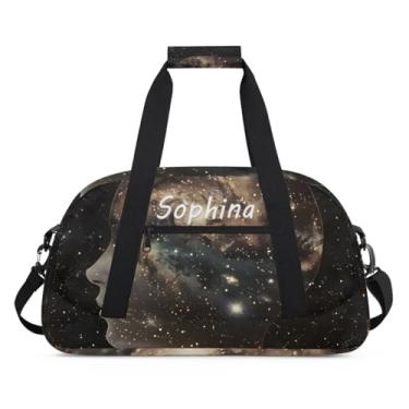 Imagem de Bolsa esportiva personalizada universo pessoas abstrato com nome bolsa noturna personalizada bolsa de festa do pijama bolsas de fim de semana bolsa de treino para dança, balé, academia, ginástica