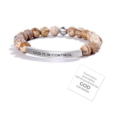Imagem de Long tiantian Pulseira God Is In Control para mulheres e homens, joia Inspire Faith, pulseira espiritual de prata ajustável, Large, Pedra, Sem Pedra Preciosa