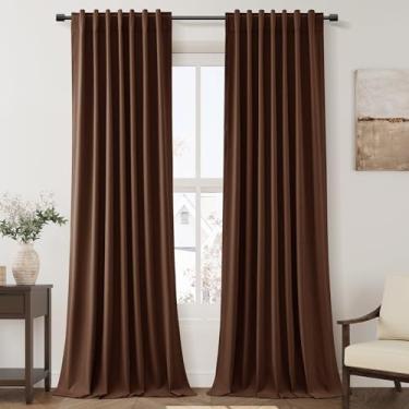 Imagem de Cortinas de janela marrom rústicas com blecaute total de 96 polegadas de comprimento para quarto, aba traseira 100% blackout com absorção de som, bloqueio de luz, conjunto de 2 painéis para sala de