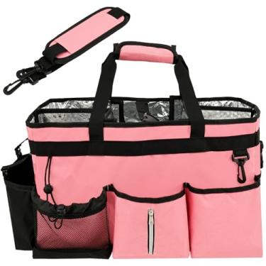 Imagem de Bolsa de ferramentas de limpeza, suporte de limpeza com divisórias para suprimentos de limpeza, organizador de bolsa com alça de ombro e alças laterais para limpadores, empregadas domésticas