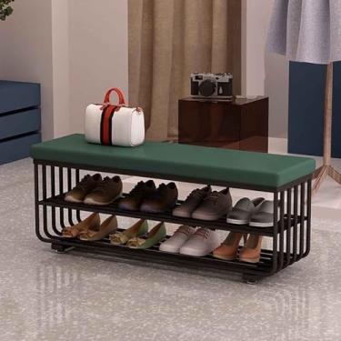 Imagem de Yadlan Banco de sapatos, bancos de armazenamento, banco de fim da cama, organizador de armazenamento com prateleira acolchoada de poliuretano, sapateira de 3 níveis para entrada, quarto, sala de estar