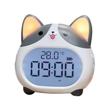 Imagem de Fenteer Despertador digital Corgi com 6 tons de alarme, ideal para quarto e sala de estar, Cinza