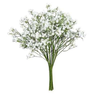 Imagem de Xylanor Baby Breath Flores artificiais brancas, 9 peças de flores falsas de Gypsophila de toque real para decoração de mesas de centro de casamento