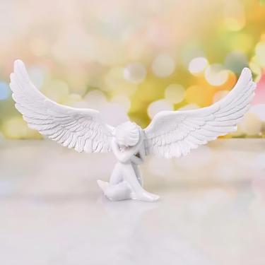 Imagem de Kudriod Ornamento de escultura de resina de anjo retrô – Decoração de casa com anjo 3D, perfeito para quarto, sala de estar, Natal, casamento, festas de fim de ano e presentes DIY