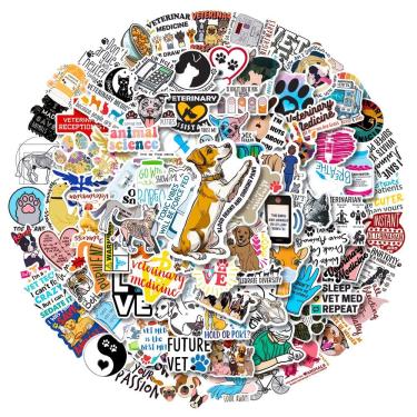 Imagem de Pacote de adesivos para veterinários, anime, vinil impermeável, 100 unidades