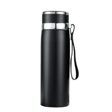 Imagem de Garrafa Térmica Portátil, Aço Inoxidável Preto com Tampa Cromada, Design Elegante com Alça