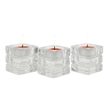 Imagem de Castiçal Decorativo De Vidro Quadrado Porta Vela(Kit 3 Castiçais Elegantes Quad)