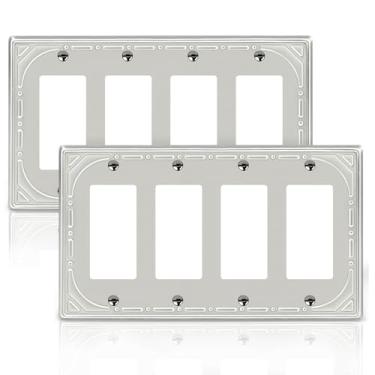 Imagem de Pacote com 2 capas de interruptor decorador quádruplo placa de parede, placas decorativas de interruptor basculante de metal níquel escovado