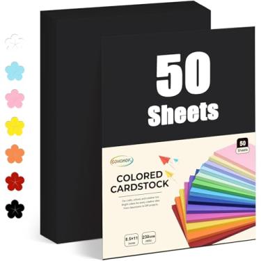 Imagem de GOHOHOF 50 folhas de cartolina preta 8,5 x 11 papel para impressora 38,6 kg/230 gsm, papel cartolina para impressora, desenho, etiquetas de presente, convites