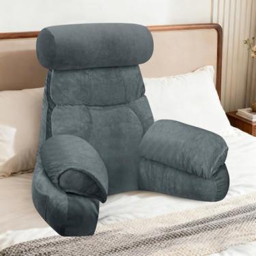 Imagem de FXXUDVNIIN Almofada de leitura para cama: oferece suporte confortável. Travesseiro de costas para cama sentado com apoio de braço de altura de 24 cm, ideal para assistir TV, jogar ou relaxar enquanto