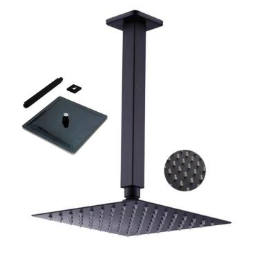 Imagem de Chuveiro Ducha Inox Preto Fosco 20x20 Quadrado Teto Suporte