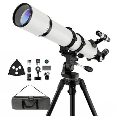 Imagem de NACATIN Telescópio astronômico para adultos e iniciantes - Refrator de abertura de 90 mm de 800 mm com ampliação de 32 x 240 X - branco