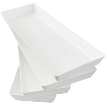 Imagem de US Acrylic Bandejas de plástico branco (conjunto de 4) 38 cm x 12,7 cm | Travessas retangulares de festa estreitas inquebráveis reutilizáveis | Servir aperitivos, frutas, vegetais e sobremesas | Sem