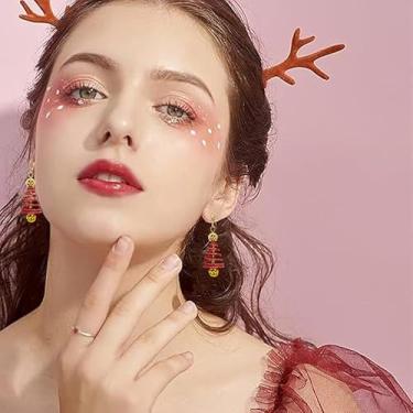 Imagem de Brincos femininos com pingente de sino de árvore de Natal, pingentes fofos, dourados, guirlanda de sino, guirlanda, pendurado, hipoalergênico, festival, decoração de festa de Natal, joias para amigos