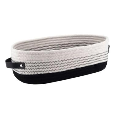 Imagem de Fenteer Cesto organizador de banheiro em vime, moderno, e portátil, com alças, ideal para sala de estar, mesa ou quarto, Branco Preto