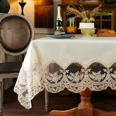 Imagem de ARTABLE Toalha de mesa retangular de renda à prova d'água com borda requintada de macramê para decoração de festa de casamento, cozinha, feriados (champanhe, 152 x 300 cm)