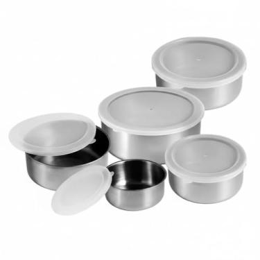 Imagem de Jogo de Tigelas Bowls de Aço Inox com Tampa 5 Unidades