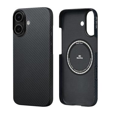 Imagem de pitaka Capa para iPhone 17 de 6,3 polegadas com botão de controle de câmera, compatível com MagSafe, capa ultrafina com sensação de toque sem capa, tecido de fibra de aramida 600D, preto/cinza (sarja)