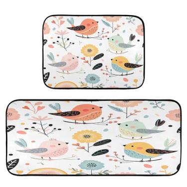 Imagem de Wassud Tapetes de cozinha fofos de pássaros de desenho animado para o chão, decoração de casa, tapetes de cozinha acolchoados, antifadiga, tapetes de cozinha, antiderrapante, lavável, itens essenciais